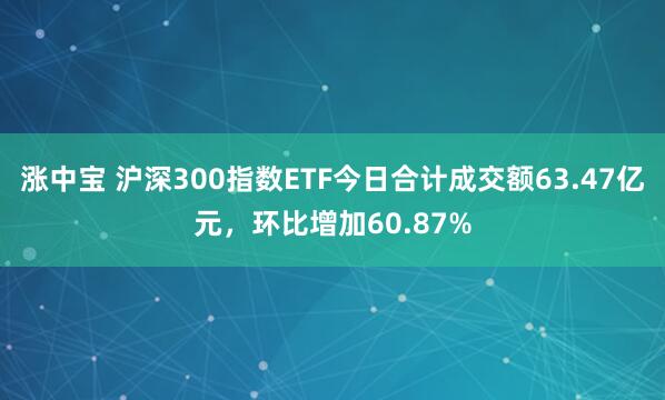 涨中宝 沪深300指数ETF今日合计成交额63.47亿元，环比增加60.87%