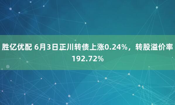 胜亿优配 6月3日正川转债上涨0.24%，转股溢价率192.72%