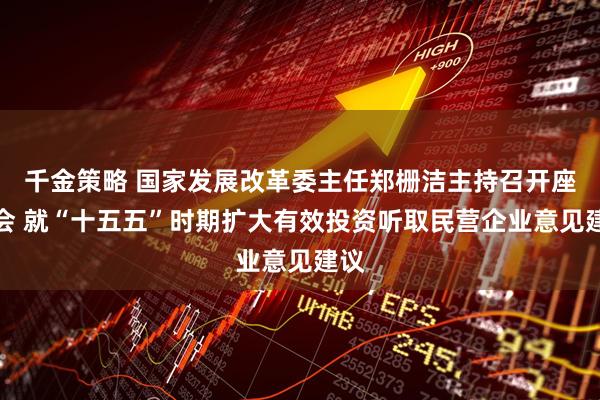 千金策略 国家发展改革委主任郑栅洁主持召开座谈会 就“十五五”时期扩大有效投资听取民营企业意见建议